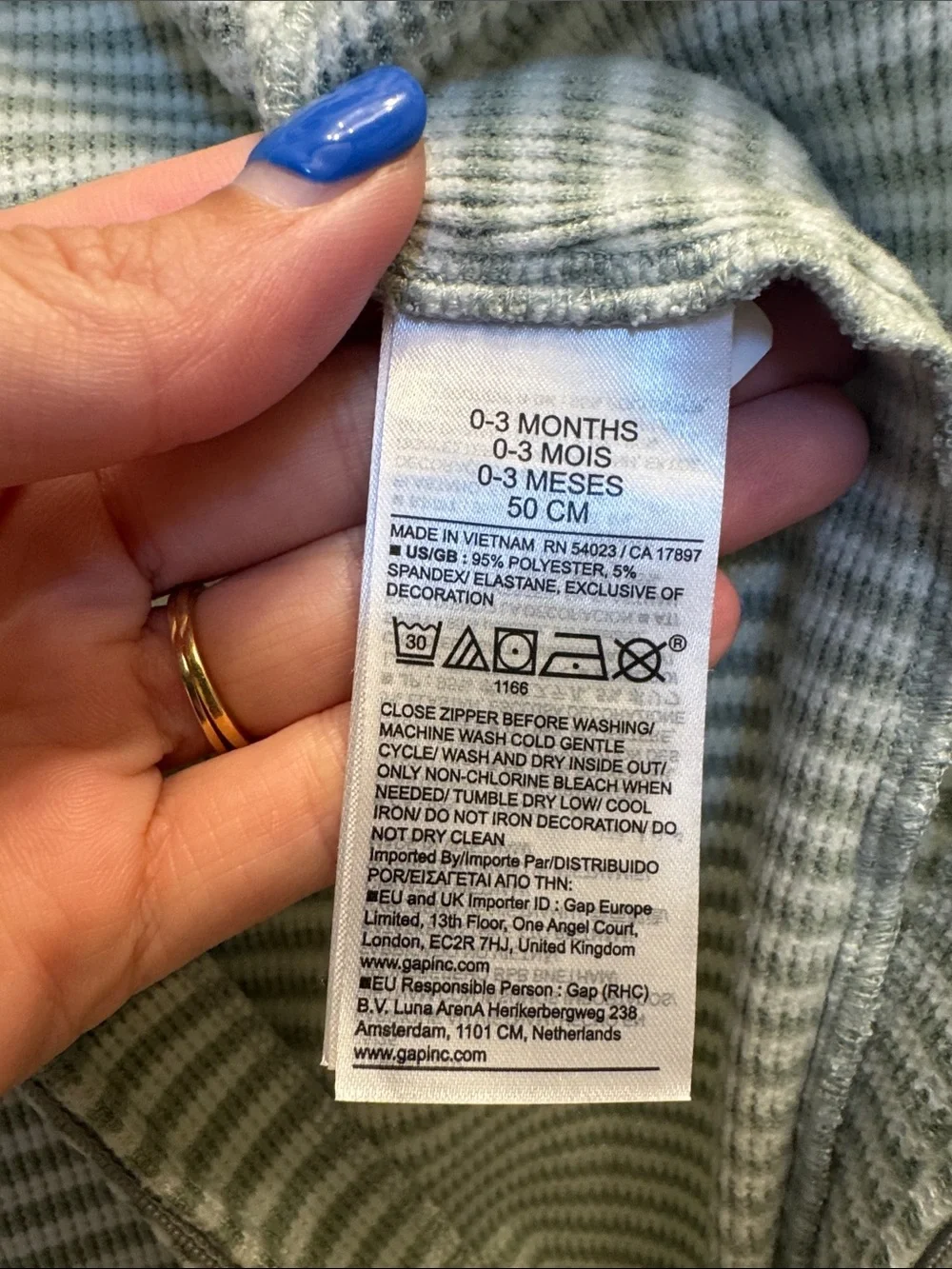 GAP Sage and White Striped Baby Footed One-Piece